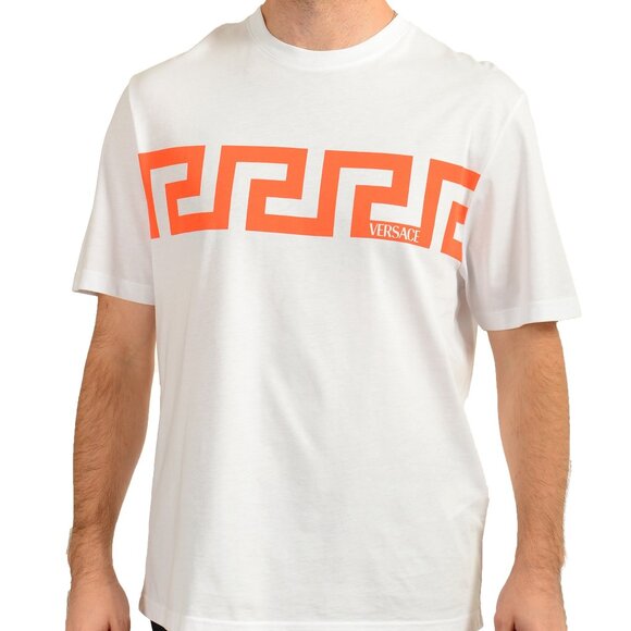 Versace Men's White Coral Greek Print Short Sleeve T-Shirt US 3XL IT 58